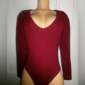 Elegant Burgundy Long Sleeve Bodysuit